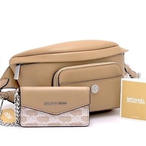 Michael Kors Maisie Lg Pebbled Leather 2-in-1 Sling Pack Fanny Pack Waist Belt